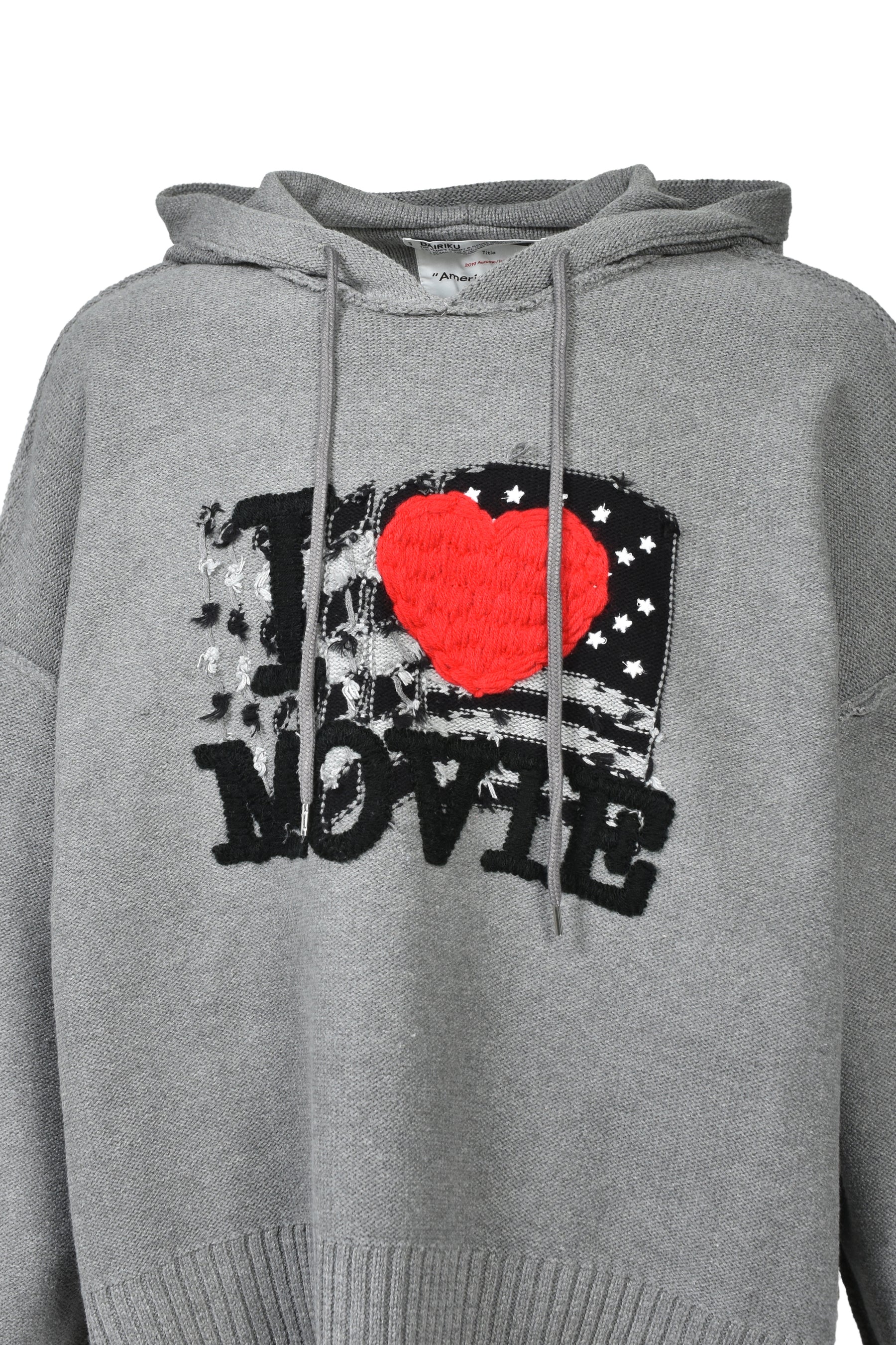 ”I LOVE MOVIE" PULLOVER KNIT HOODIE (EXCLUSIVE) / GRY