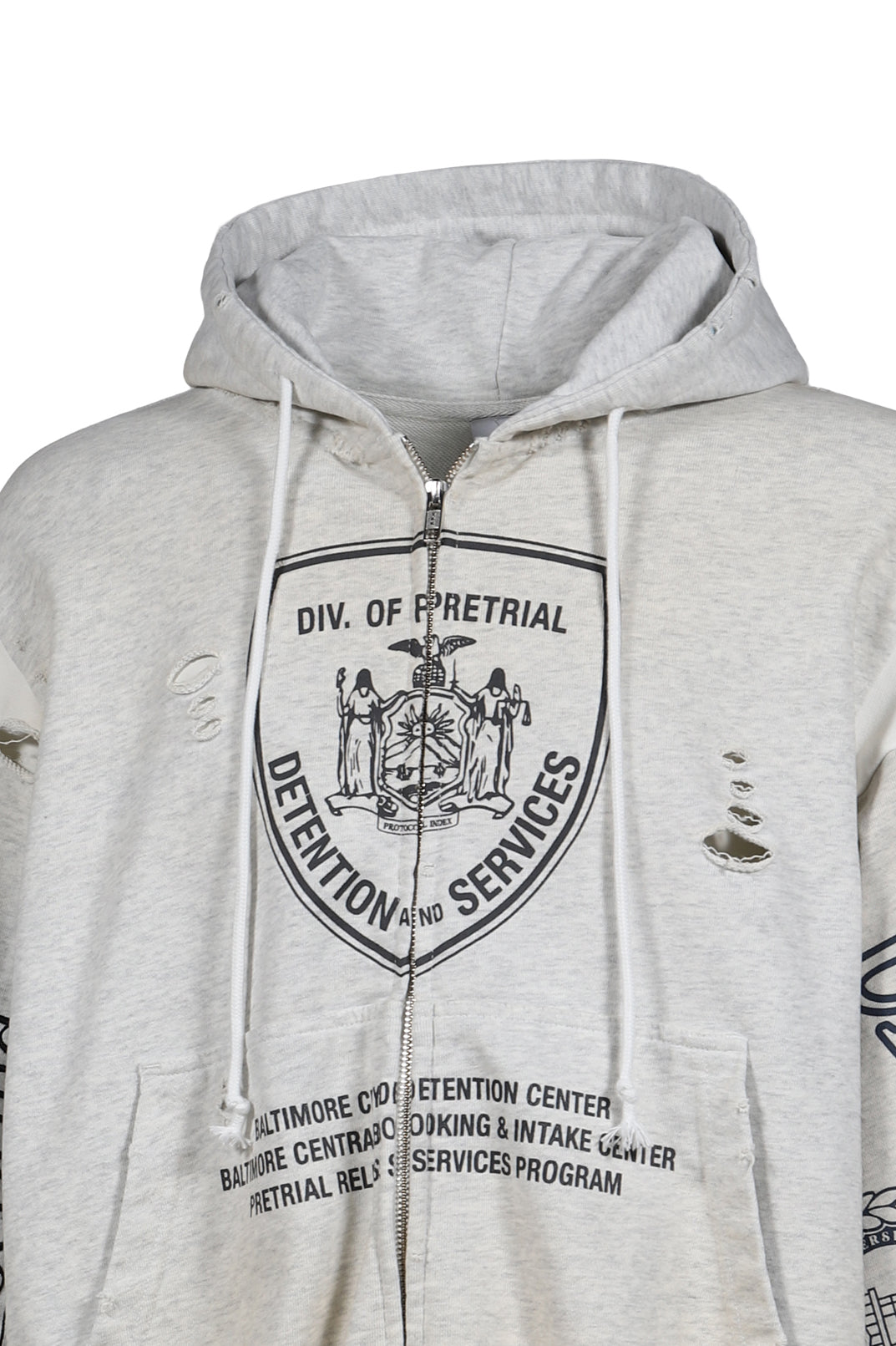 RECONSTRUCTED SWEATSHIRTS ZIP HOODIE / WHT MELANGE