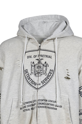 RECONSTRUCTED SWEATSHIRTS ZIP HOODIE / WHT MELANGE