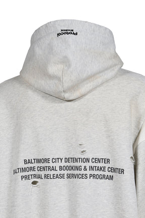 RECONSTRUCTED SWEATSHIRTS ZIP HOODIE / WHT MELANGE