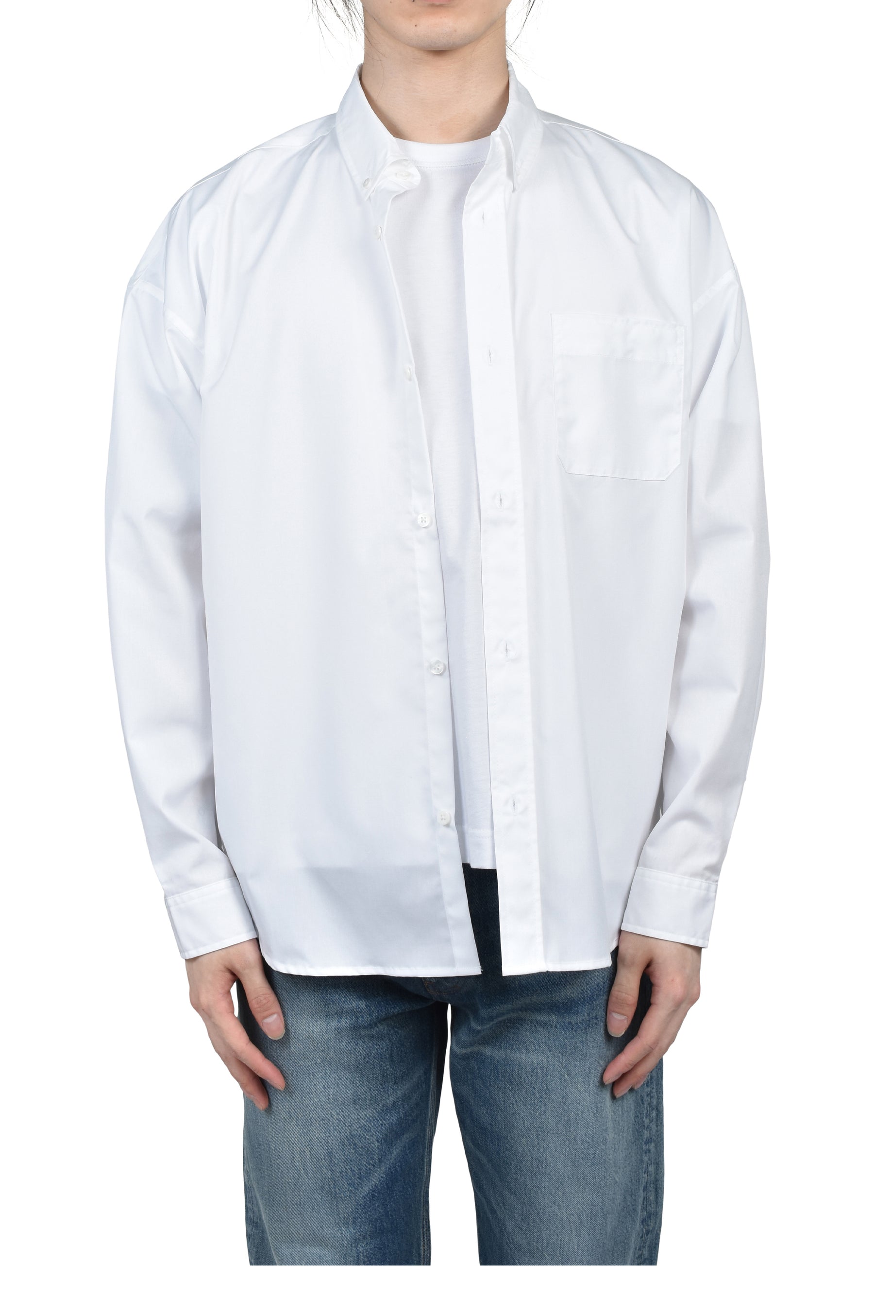 POPLIN BUTTON UP SHIRT / WHT