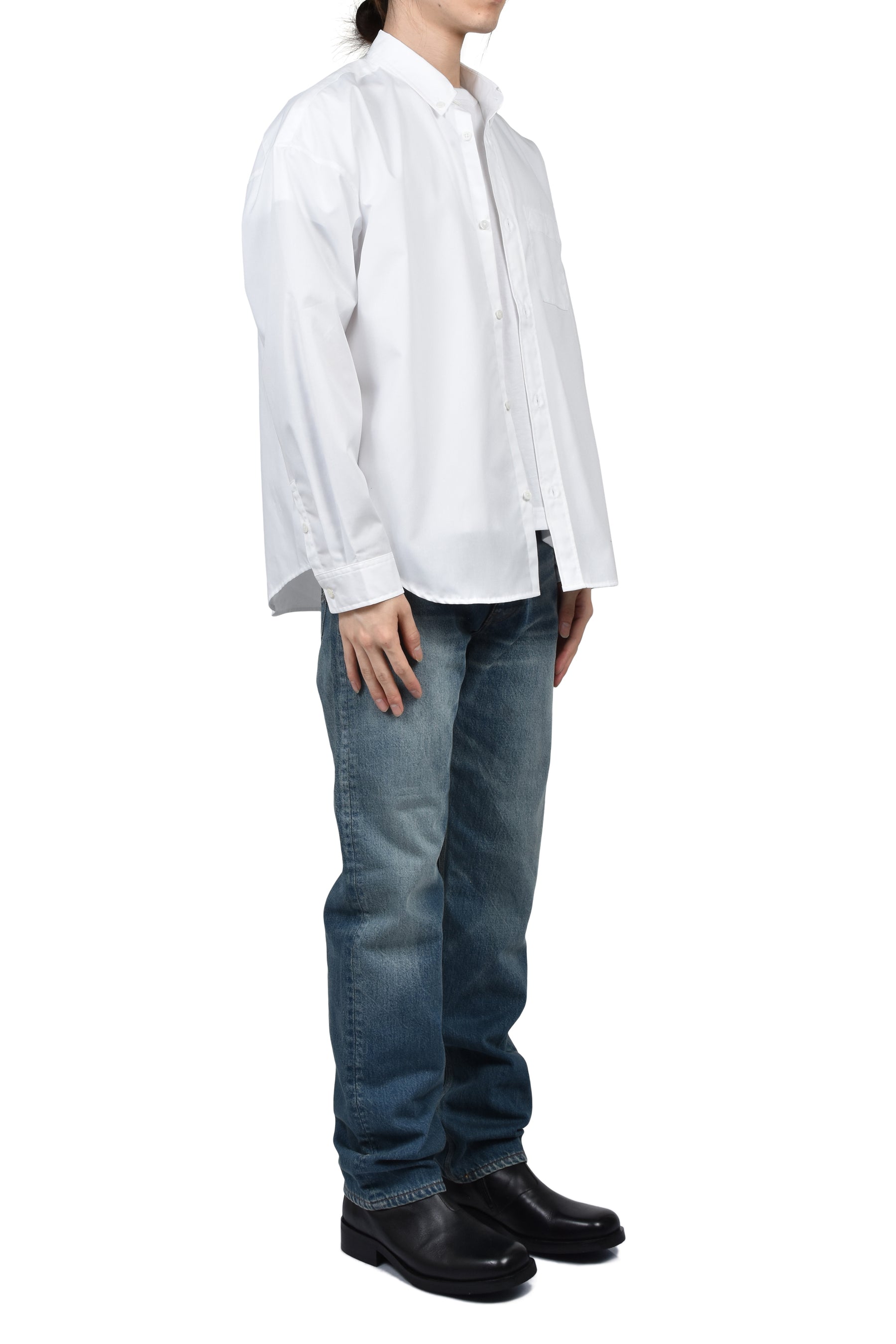 POPLIN BUTTON UP SHIRT / WHT