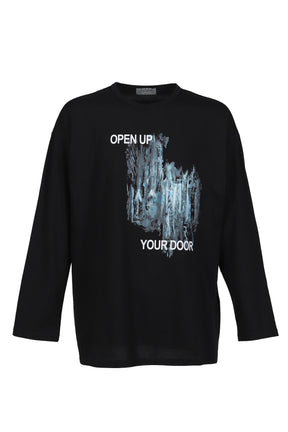Yohji Yamamoto L/S PRINT T-SHIRT / BLK