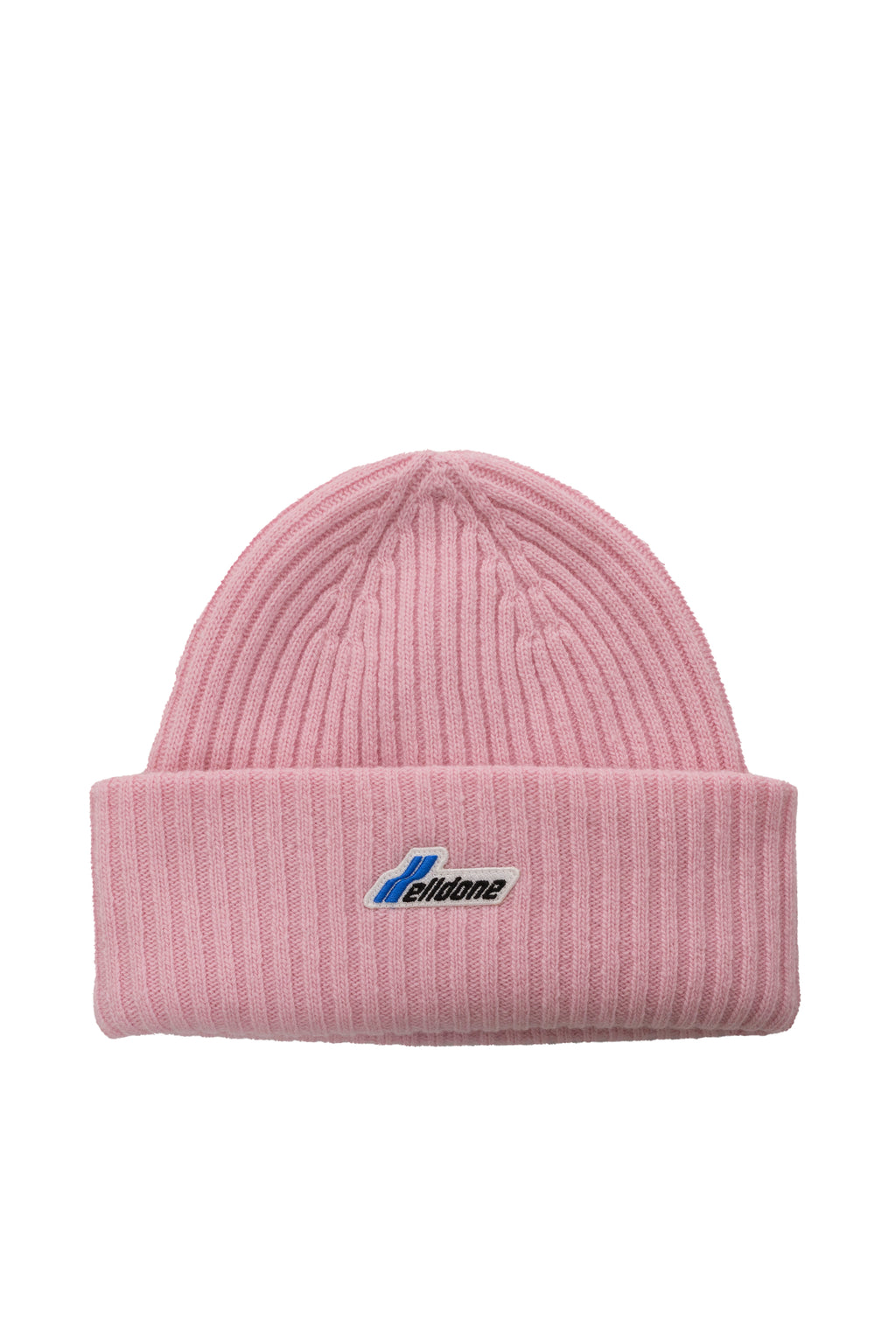 WE11DONE FW23 LIGHT PINK LOGO PATCHED KNIT BEANIE / L.PNK -NUBIAN