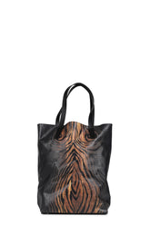 COATED CANVAS BAG PRINTED "WOOD" / BLK/BRW