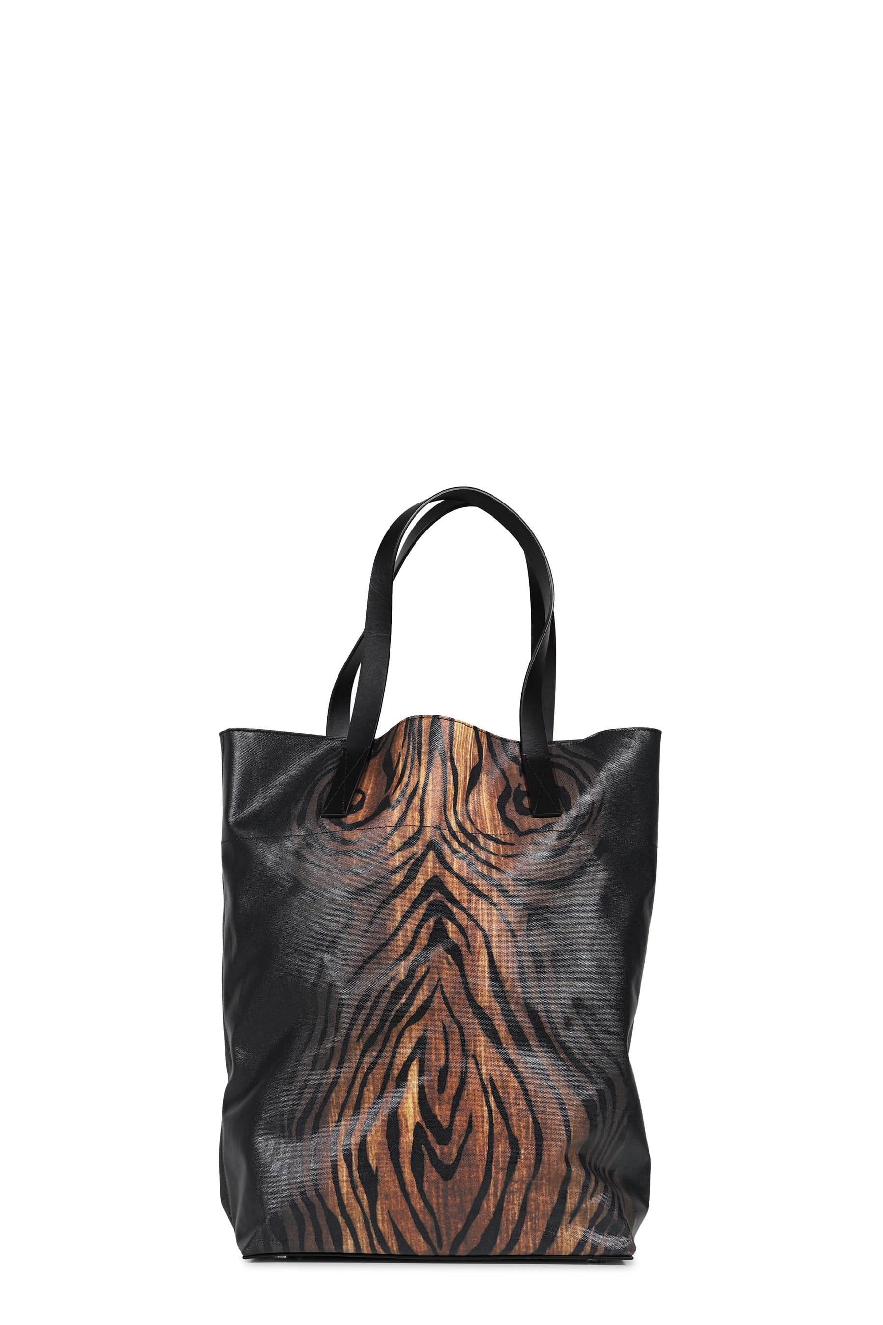 COATED CANVAS BAG PRINTED "WOOD" / BLK/BRW