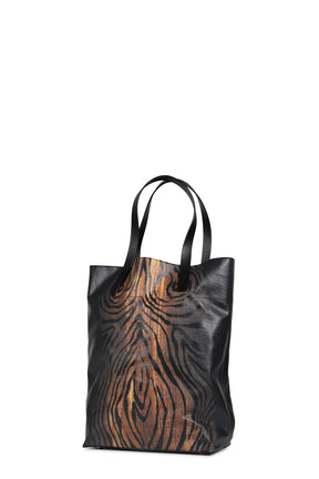 COATED CANVAS BAG PRINTED "WOOD" / BLK/BRW