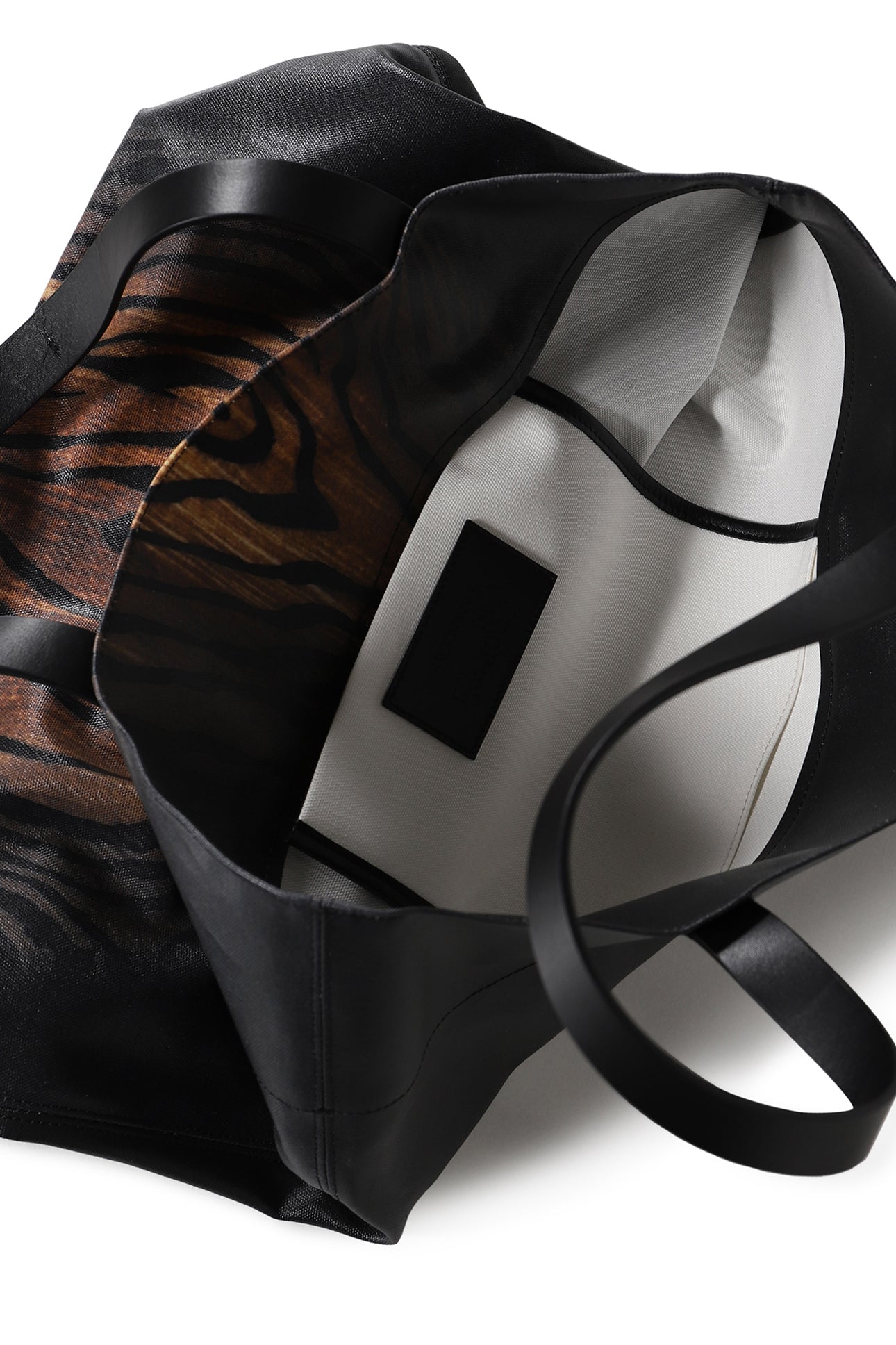 COATED CANVAS BAG PRINTED "WOOD" / BLK/BRW