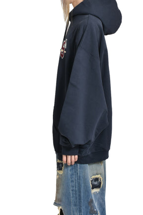 MERGED DOUBLE HOOD EMBROIDERED TOURIST HOODIE / NVY