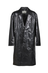SINGLE BREASTED LEATHER COAT / BLK