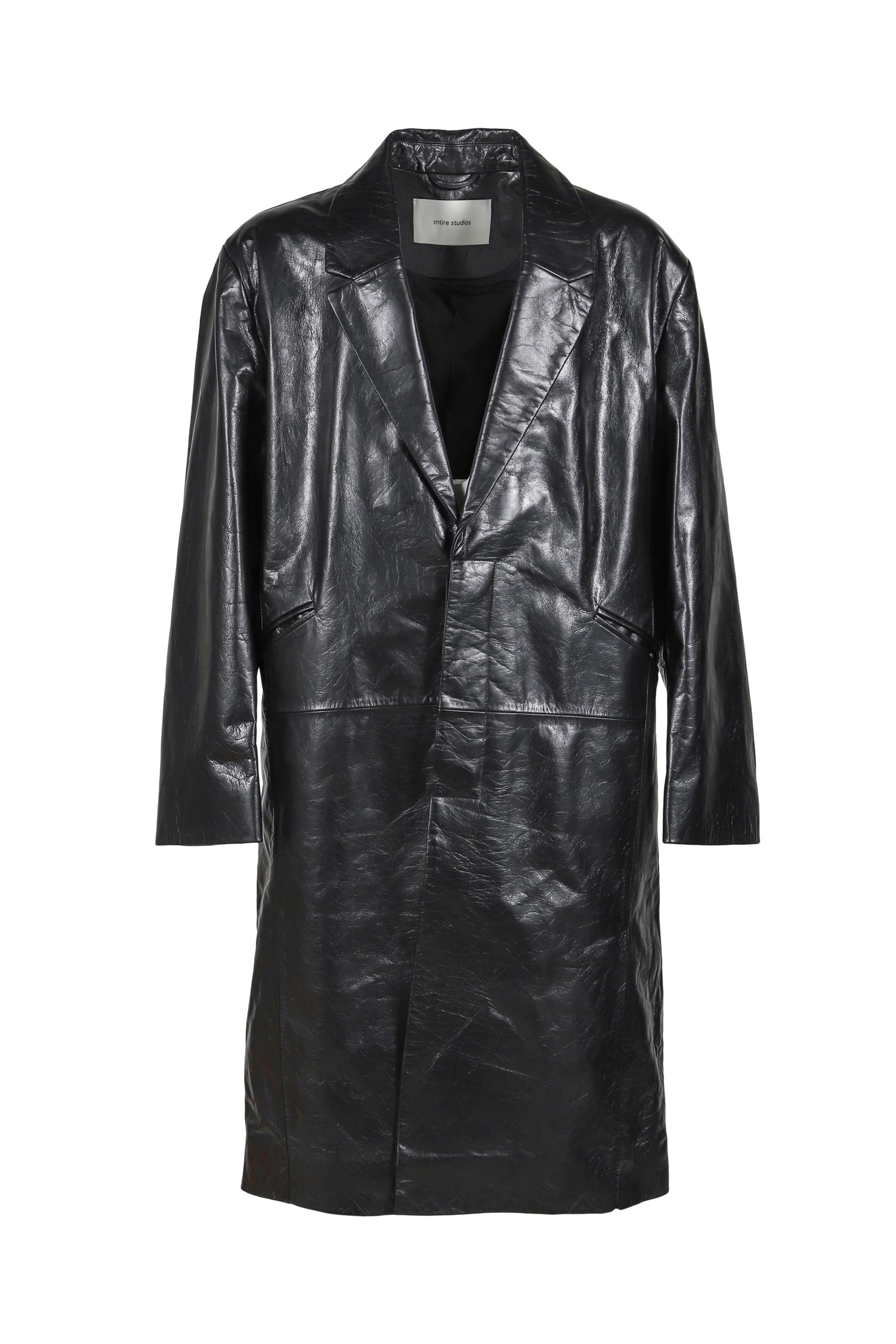 SINGLE BREASTED LEATHER COAT / BLK