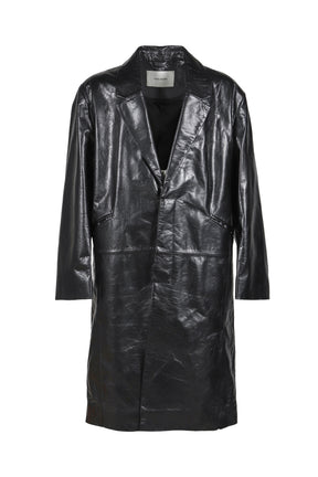 SINGLE BREASTED LEATHER COAT / BLK