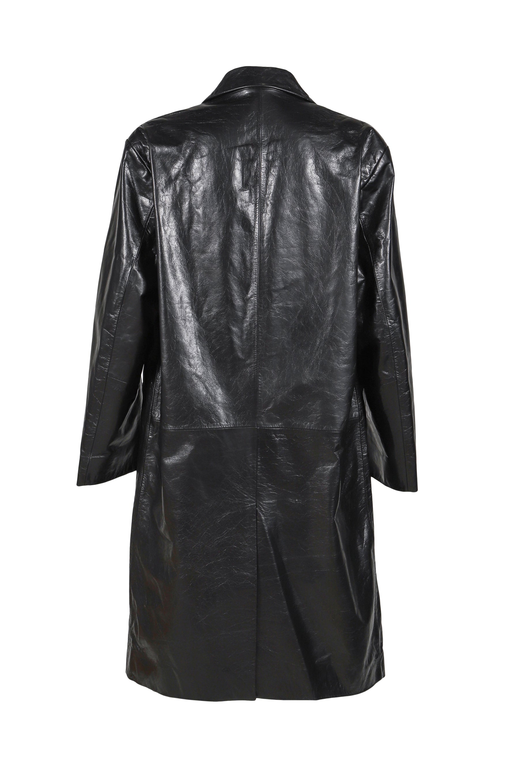 SINGLE BREASTED LEATHER COAT / BLK