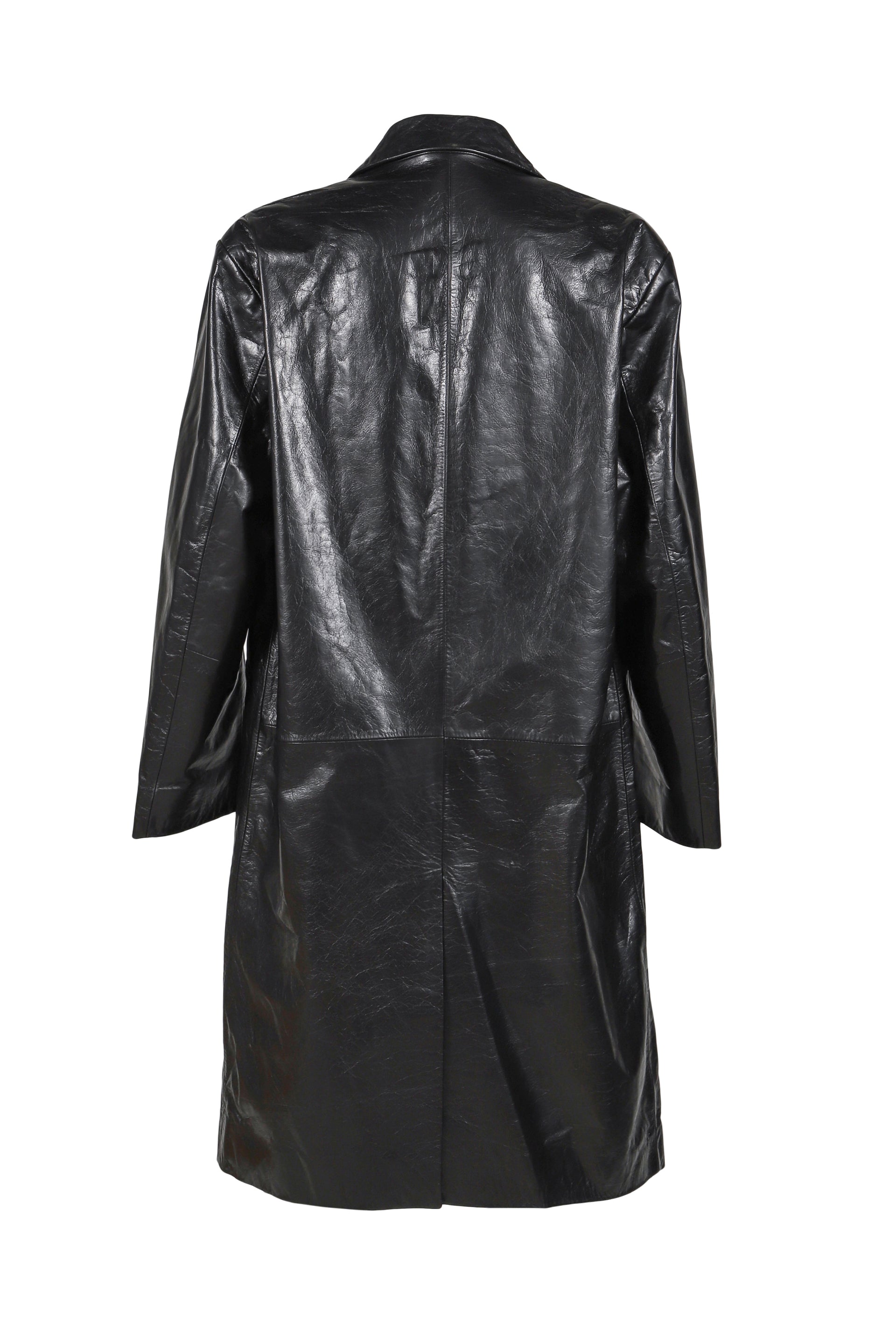 SINGLE BREASTED LEATHER COAT / BLK