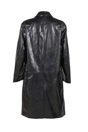 SINGLE BREASTED LEATHER COAT / BLK