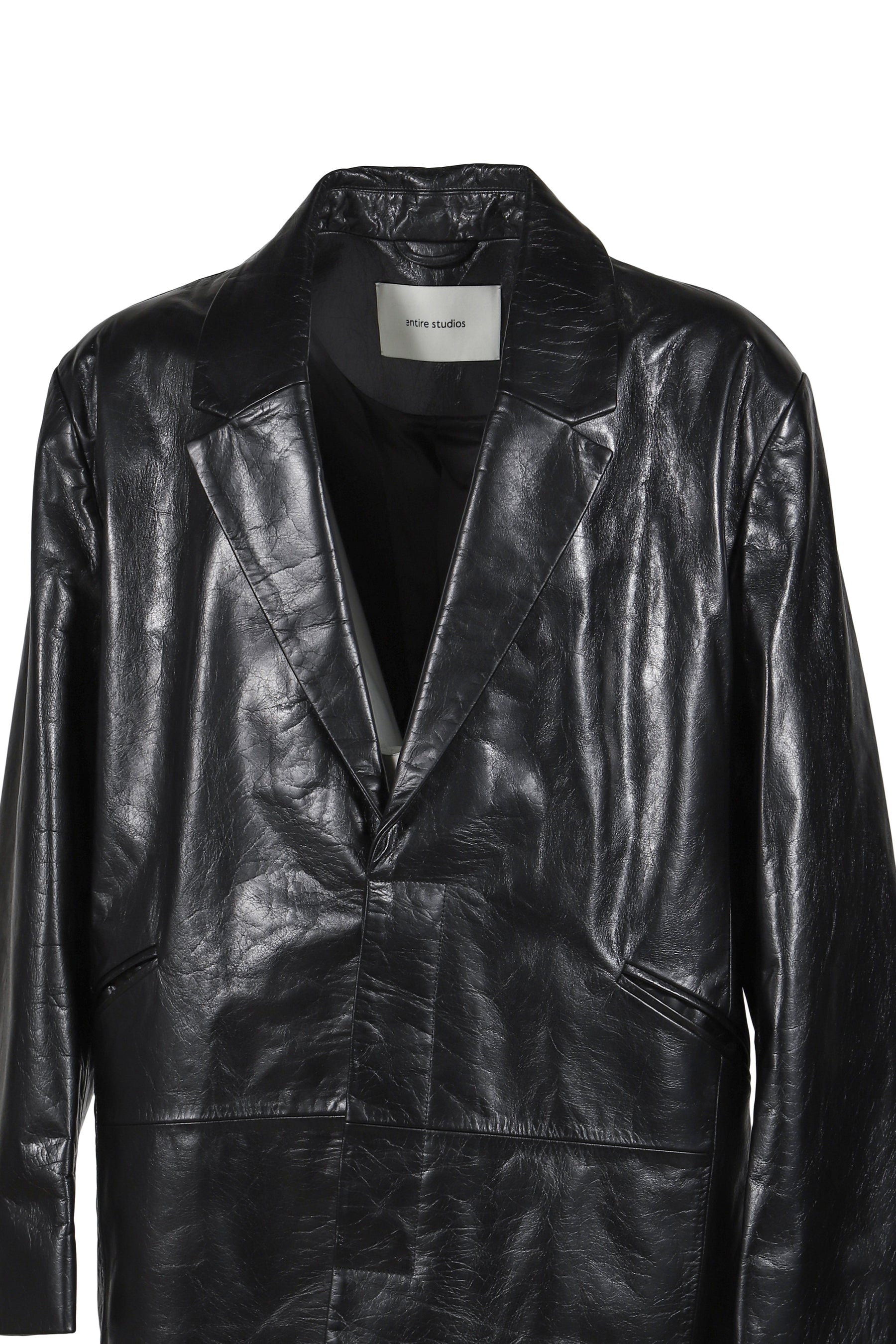SINGLE BREASTED LEATHER COAT / BLK