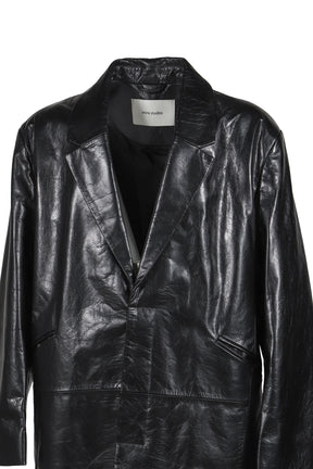 SINGLE BREASTED LEATHER COAT / BLK