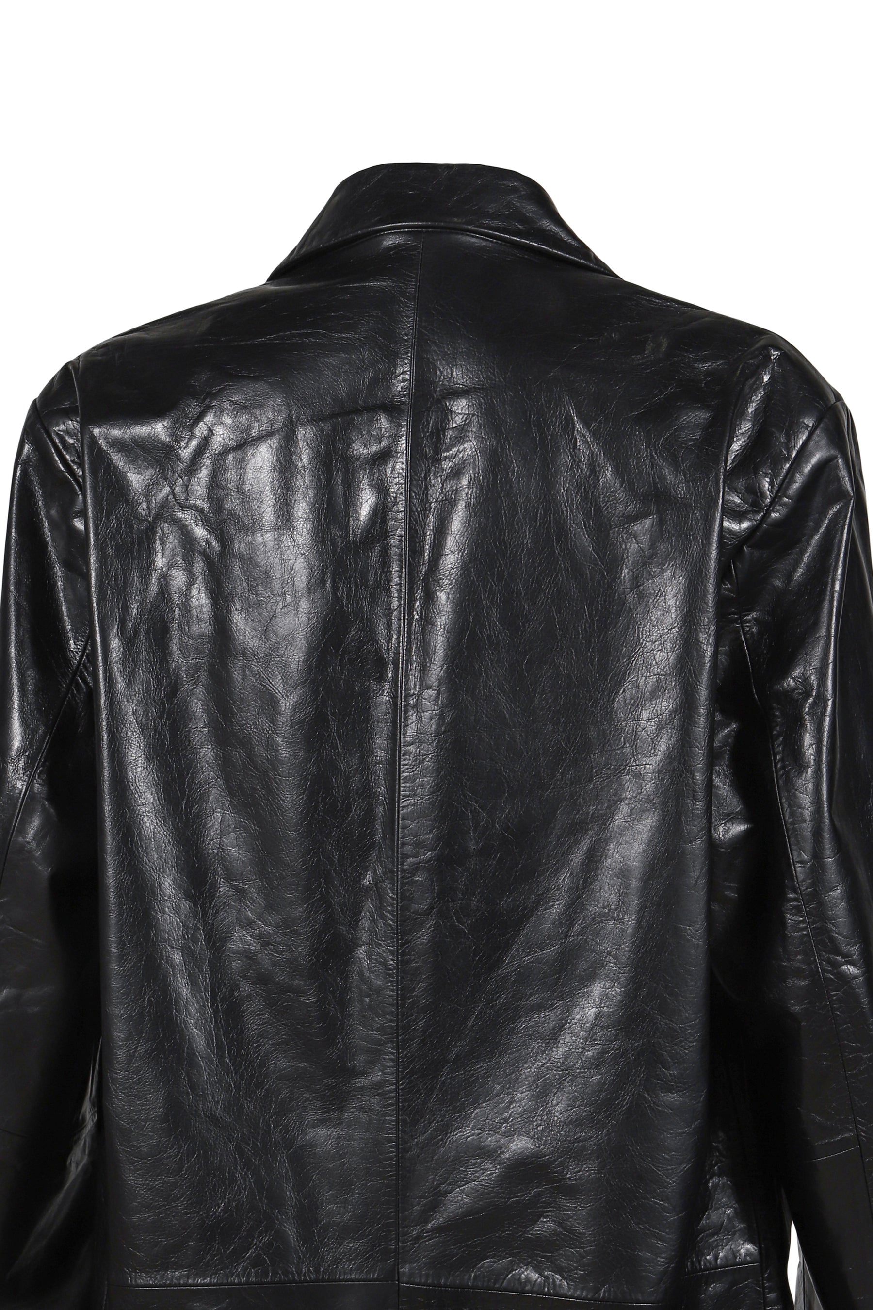 SINGLE BREASTED LEATHER COAT / BLK