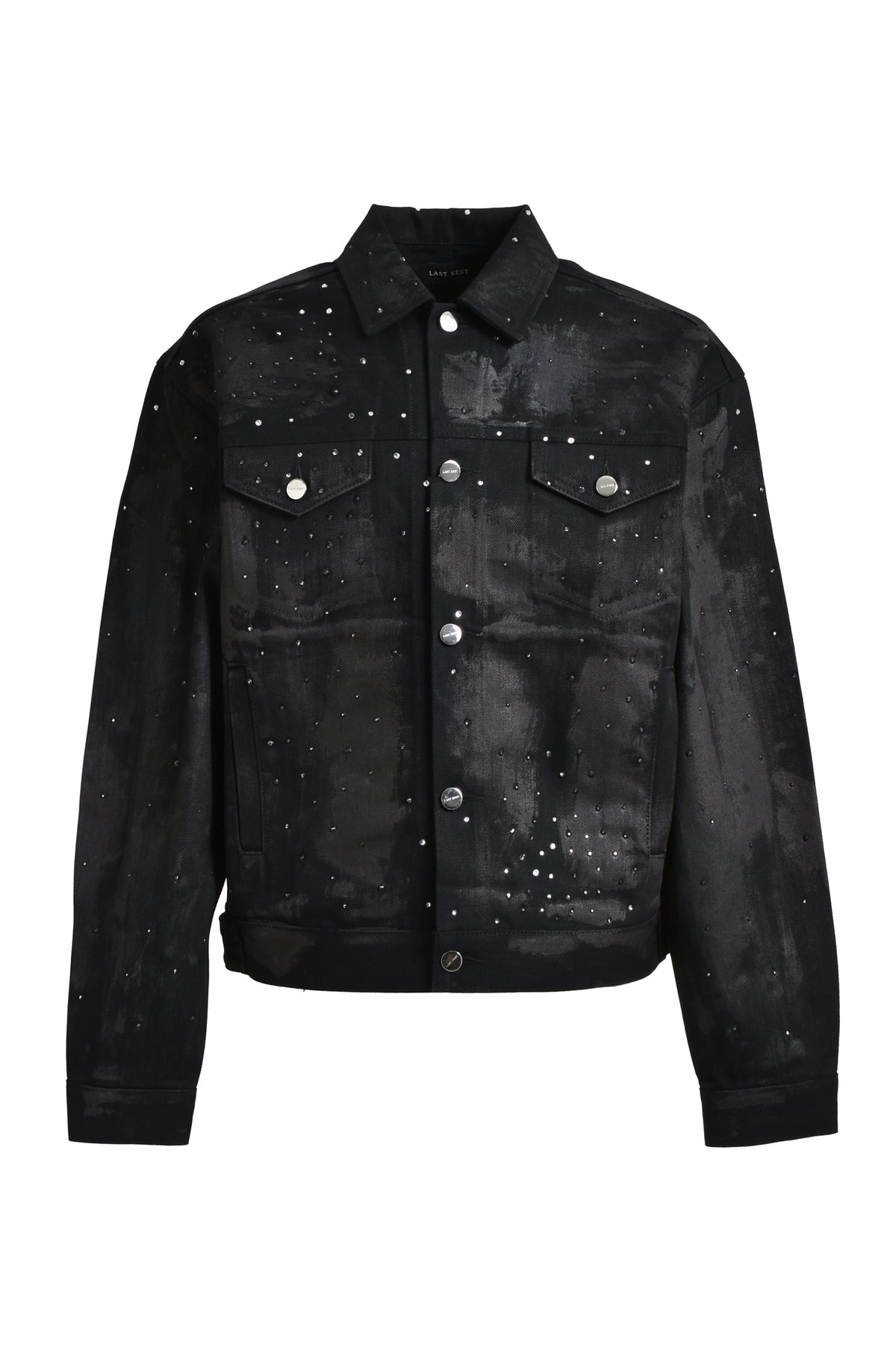 RHINESTONE CORTING DENIM JACKET / BLK