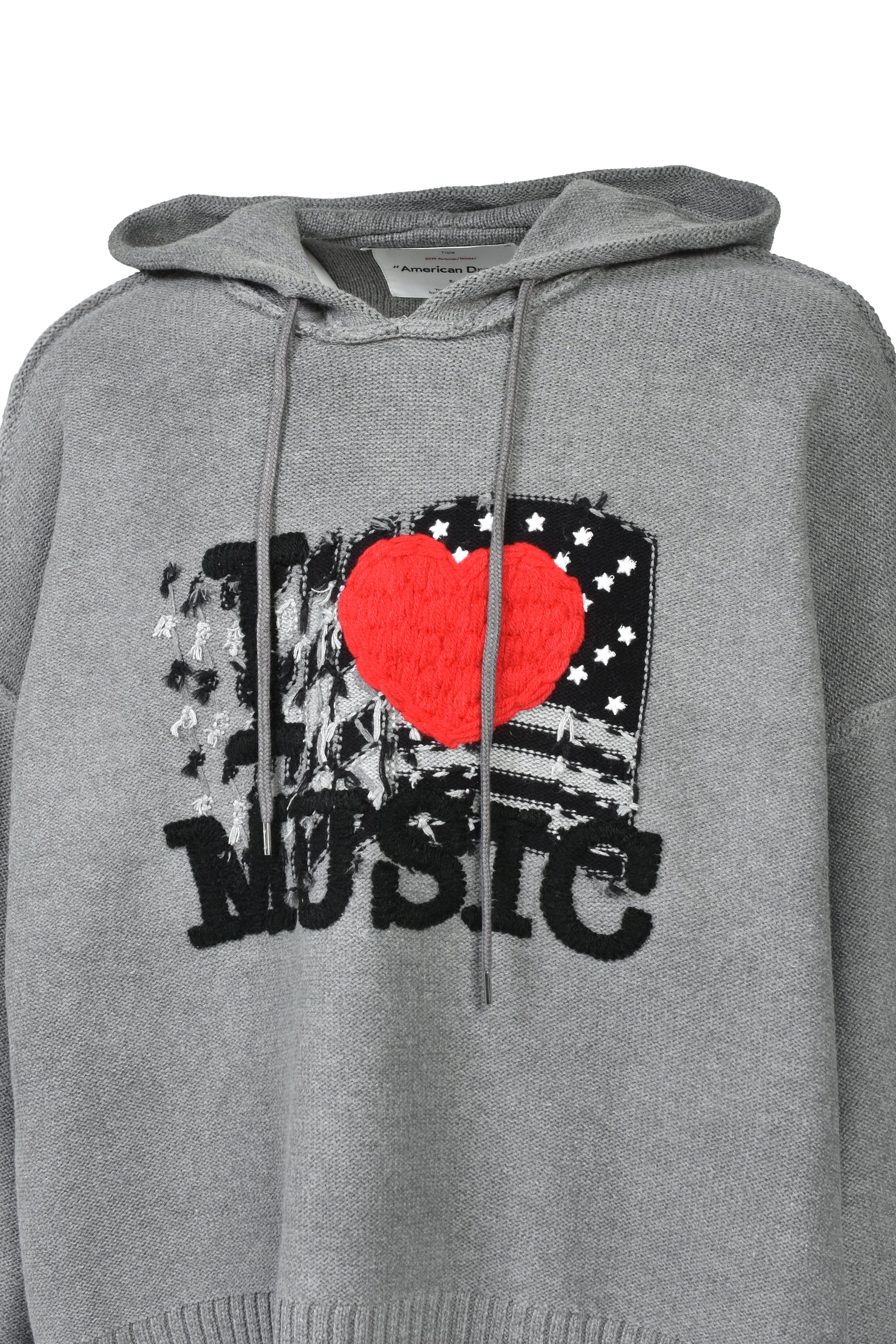 “I LOVE MUSIC” PULLOVER KNIT HOODIE (EXCLUSIVE) / GRY 
