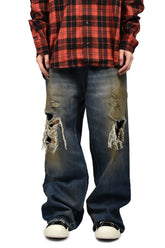 TRASHED JEANS / WASHED CUT BLU