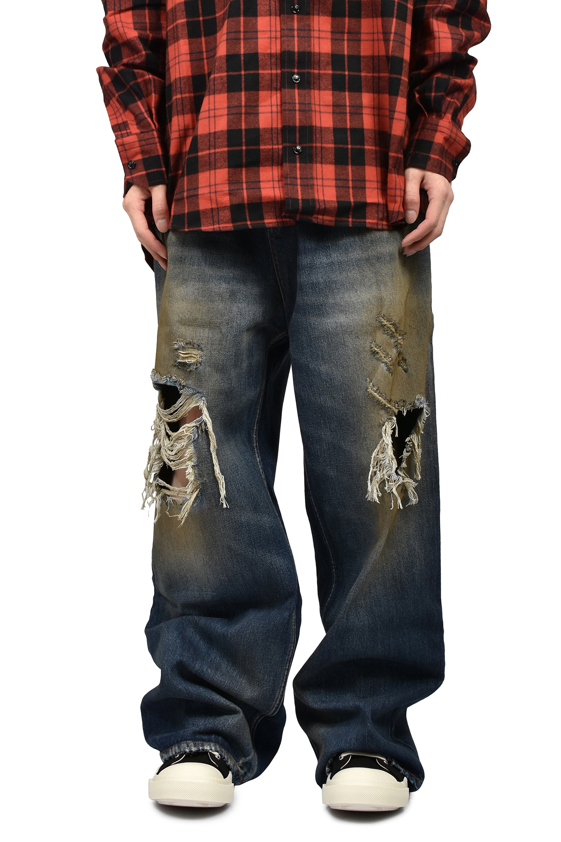 TRASHED JEANS / WASHED CUT BLU