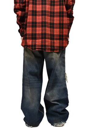 TRASHED JEANS / WASHED CUT BLU