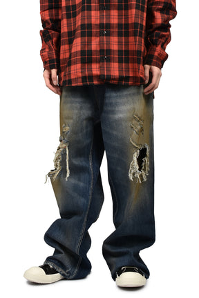 TRASHED JEANS / WASHED CUT BLU