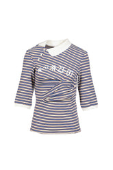 RETRO STRIPED ASYMMETRICAL POLO / PURPLE