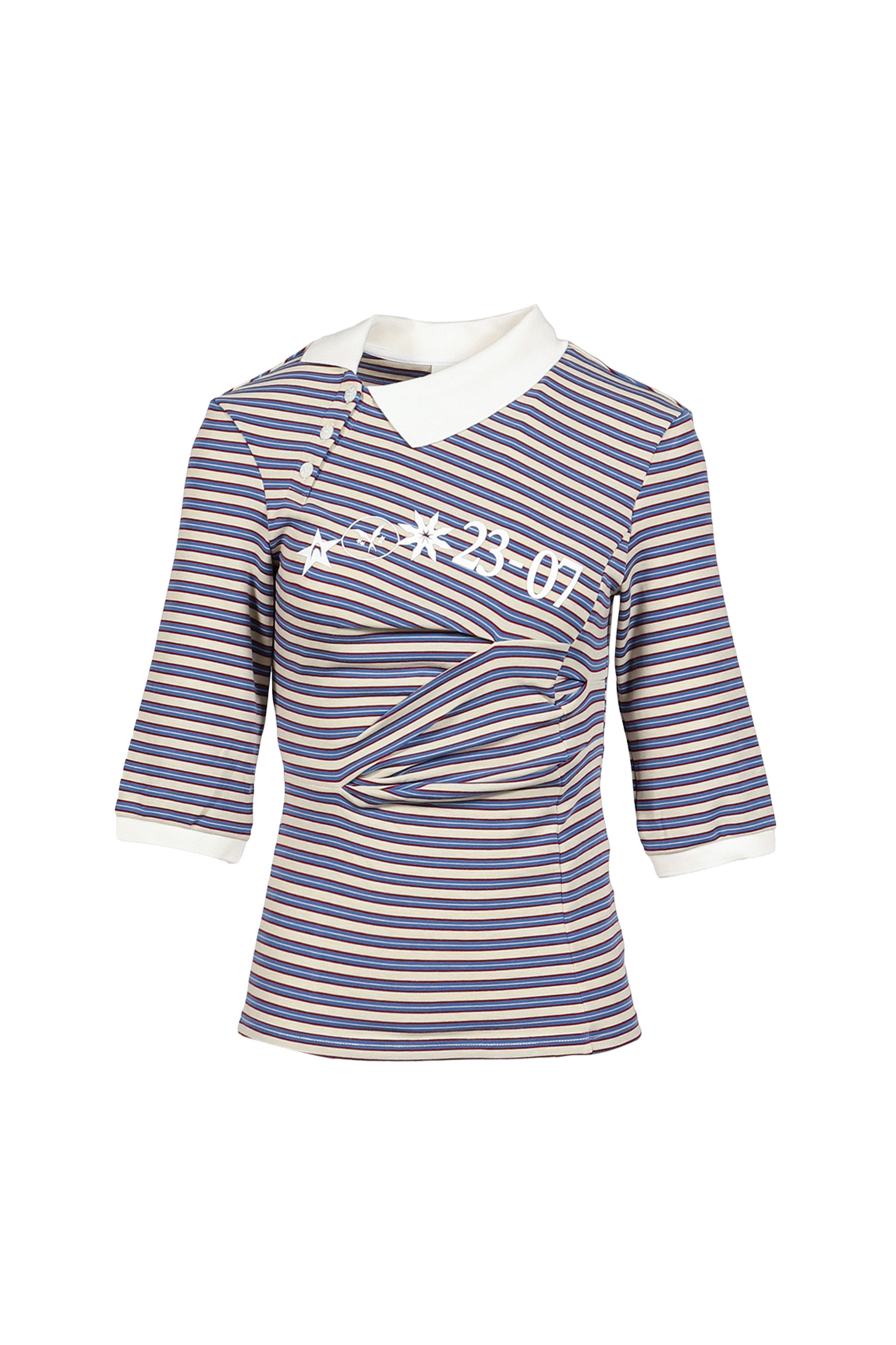 RETRO STRIPED ASYMMETRICAL POLO / PURPLE