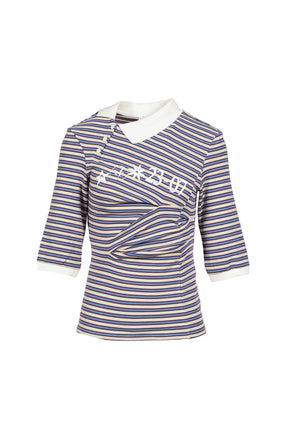 RETRO STRIPED ASYMMETRICAL POLO / PURPLE