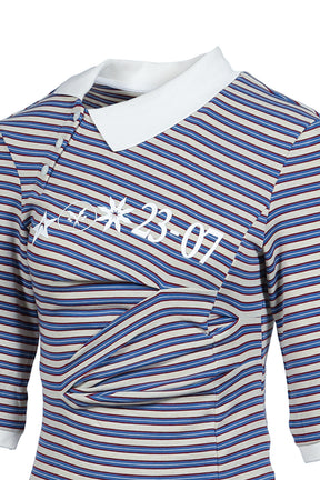 RETRO STRIPED ASYMMETRICAL POLO / PURPLE