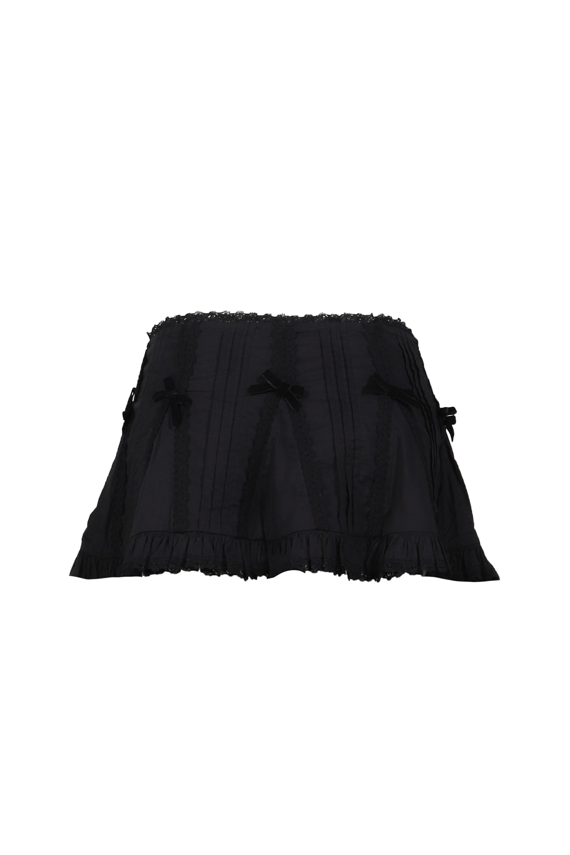 BLACK LACE TRIM PLEATED COTTON MINI SKIRT / BLK