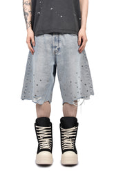 CROSS PIN BAGGY JEANS SHORTS / WSHD BLU