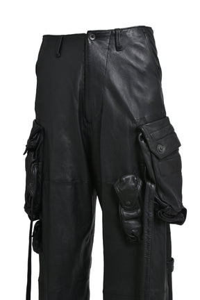 LAMB SKIN GASMASK CARGO TROUSER / BLK