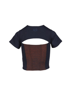 DENIM LACE COMBI T-SHIRT / ORANGE