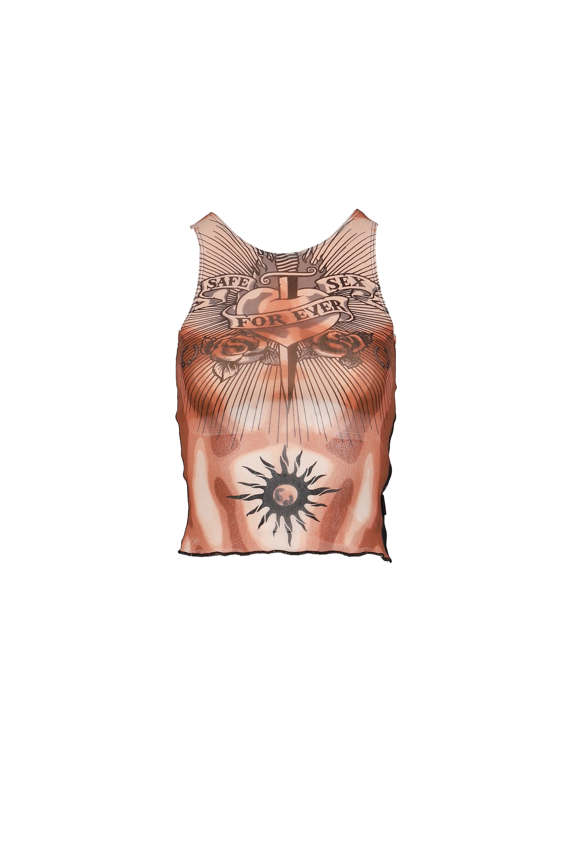 Jean Paul Gaultier RE-EDITION : TANKTOP - PRINTED "SAFE SEX TATOO" / NUDE/BRW/BLK
