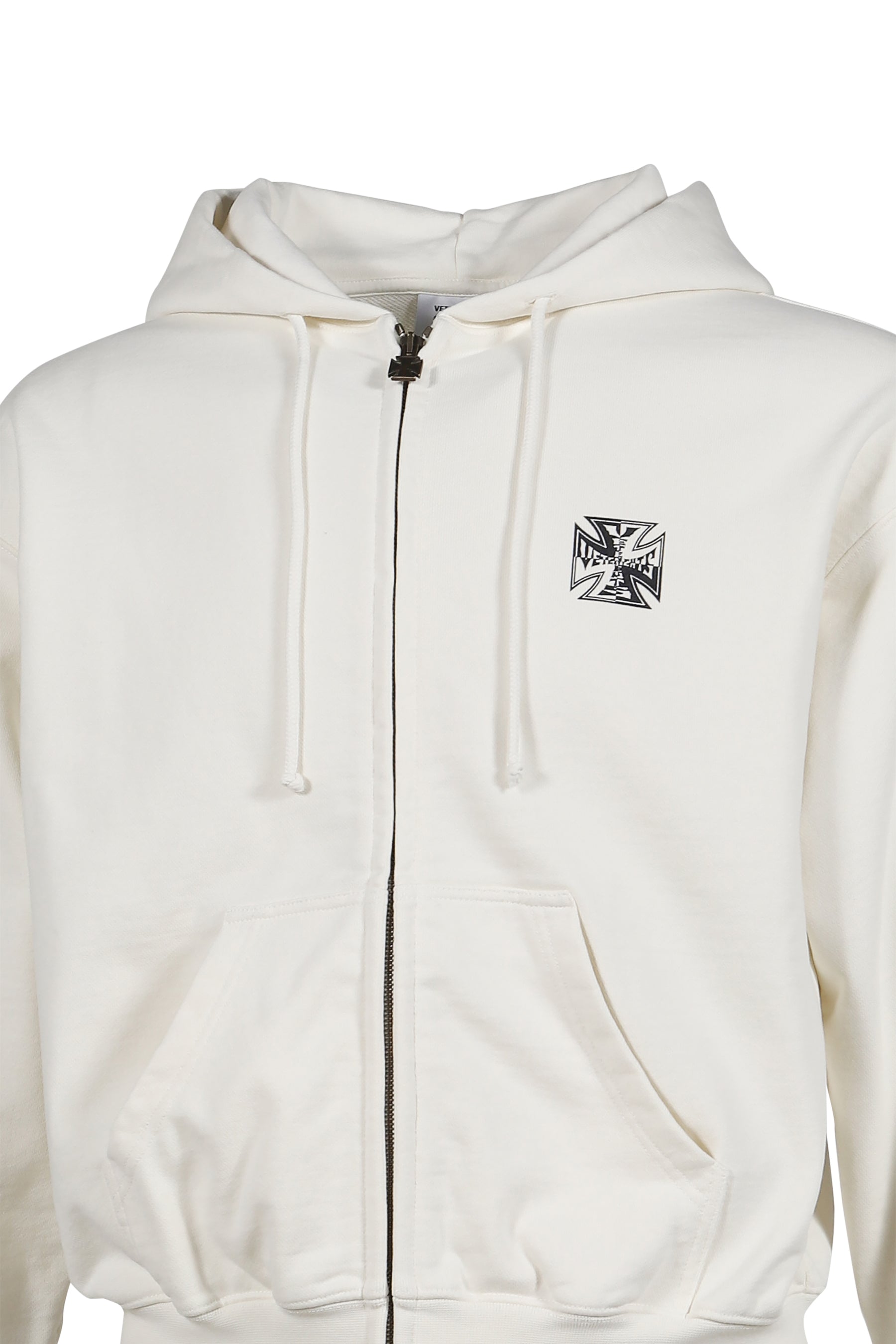 VETEMENTS BIKER CROSS LOGO FITTED ZIP-UP HOODIE / VANILLA