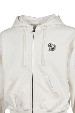 VETEMENTS BIKER CROSS LOGO FITTED ZIP-UP HOODIE / VANILLA