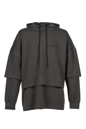 HOODED TEE OVERLAPPED / WASHED GREY