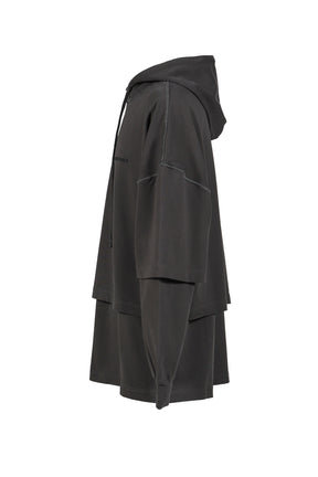 HOODED TEE OVERLAPPED / WASHED GREY