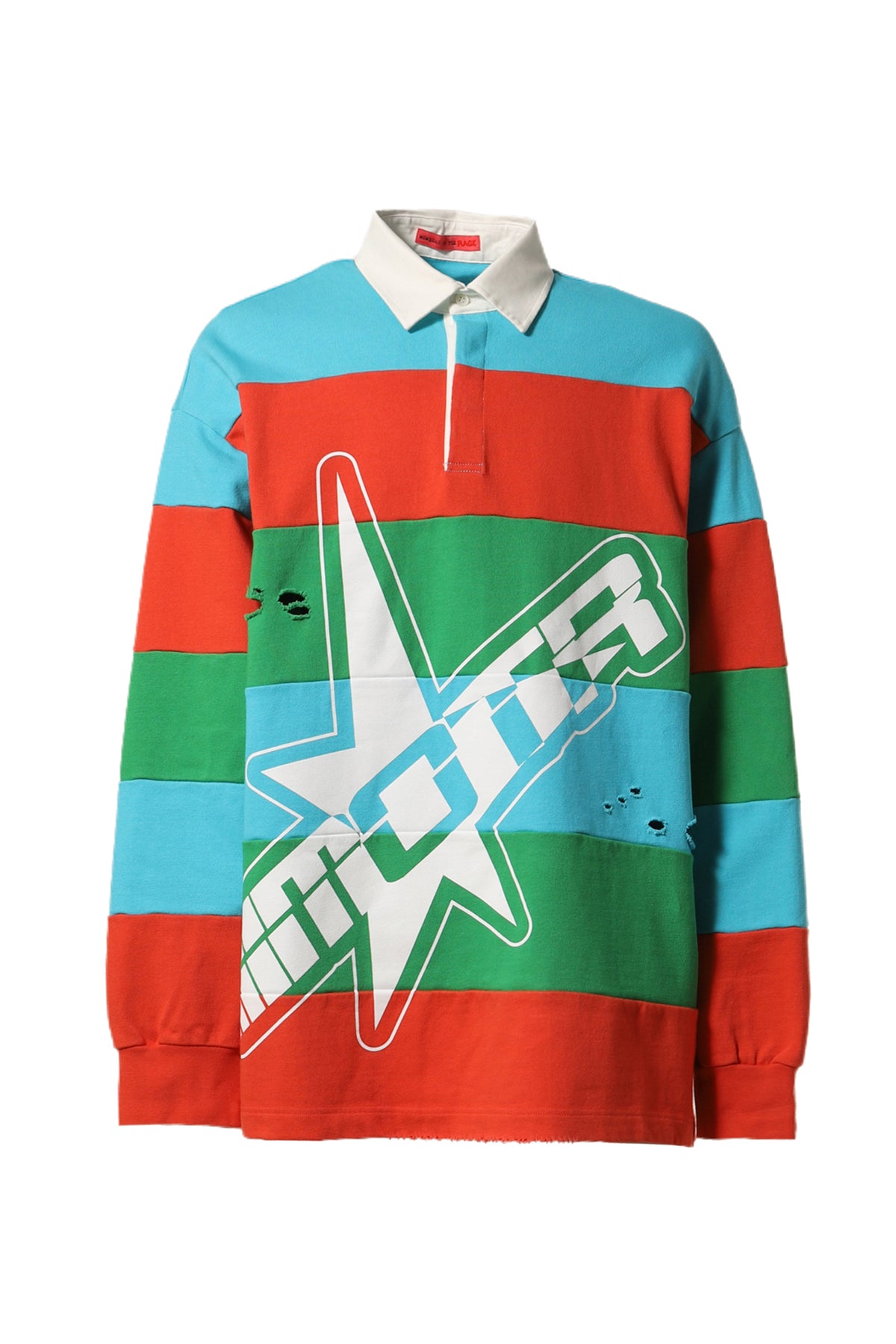 POLO LONG SLEEVE TSHIRT / INFRARED/TURQUOISE MULTI