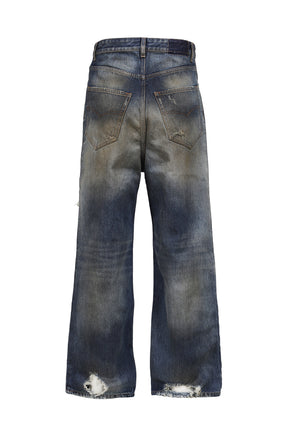 TRASHED JEANS / WASHED CUT BLU