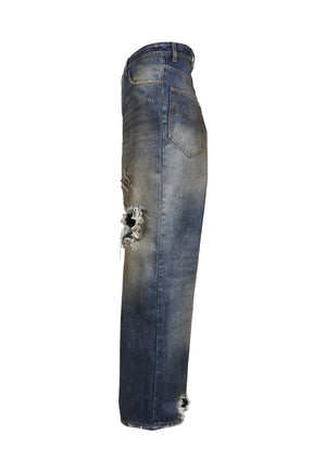 TRASHED JEANS / WASHED CUT BLU
