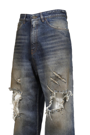 TRASHED JEANS / WASHED CUT BLU