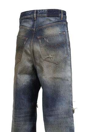 TRASHED JEANS / WASHED CUT BLU