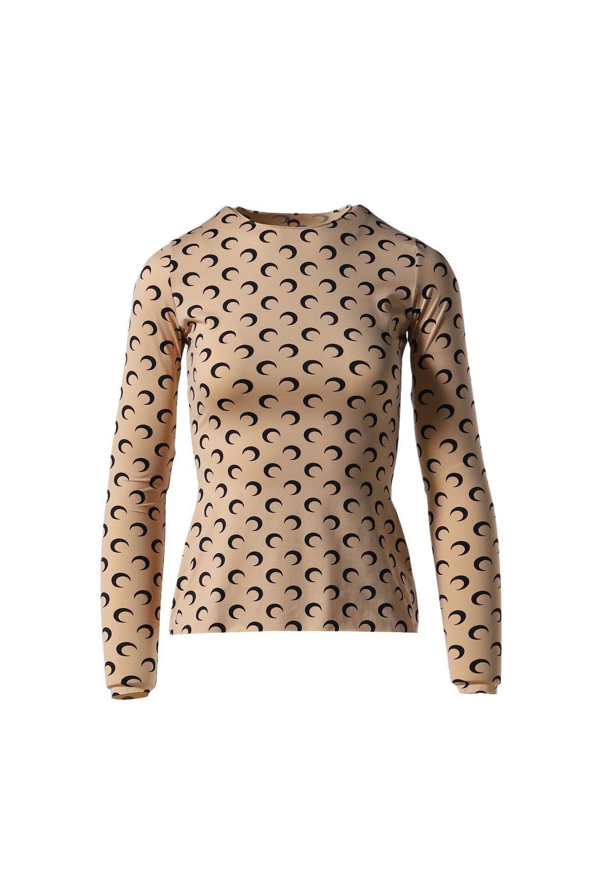 MOON PRINTED JERSEY SECOND SKIN CREWNECK TOP / TAN