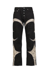 IRON STEEL FOCUS LEATHER DENIM PANTS / BLK