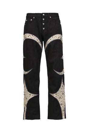 IRON STEEL FOCUS LEATHER DENIM PANTS / BLK