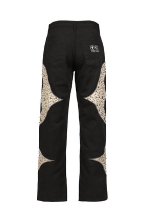 IRON STEEL FOCUS LEATHER DENIM PANTS / BLK